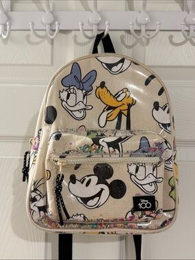 Zara Kids Disney 100 Anniversary Cream Mickey & Friends Glitter Mini Backpack